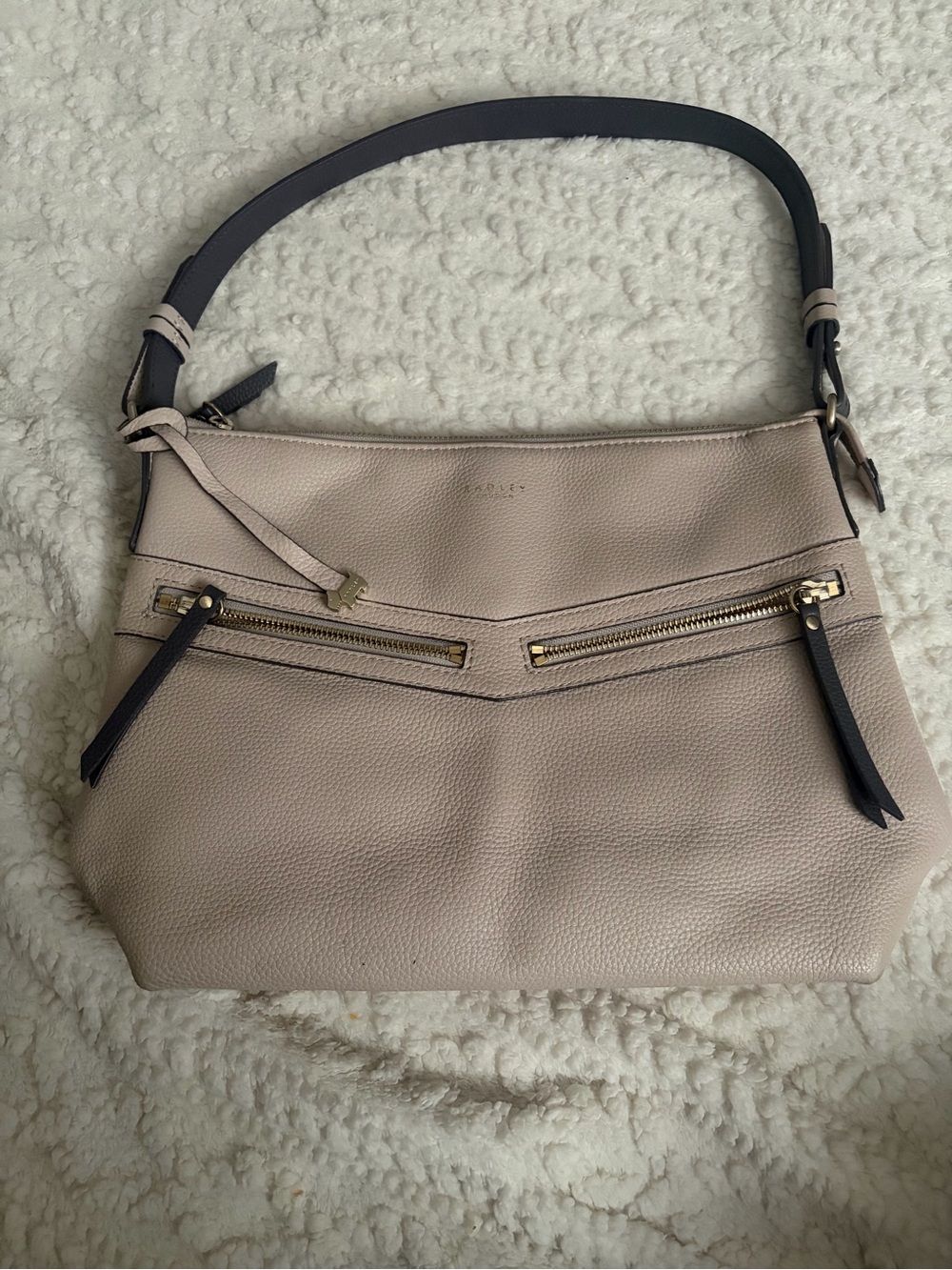 Radley London Leather Shoulder Bag in Light Beige with Dark Strap